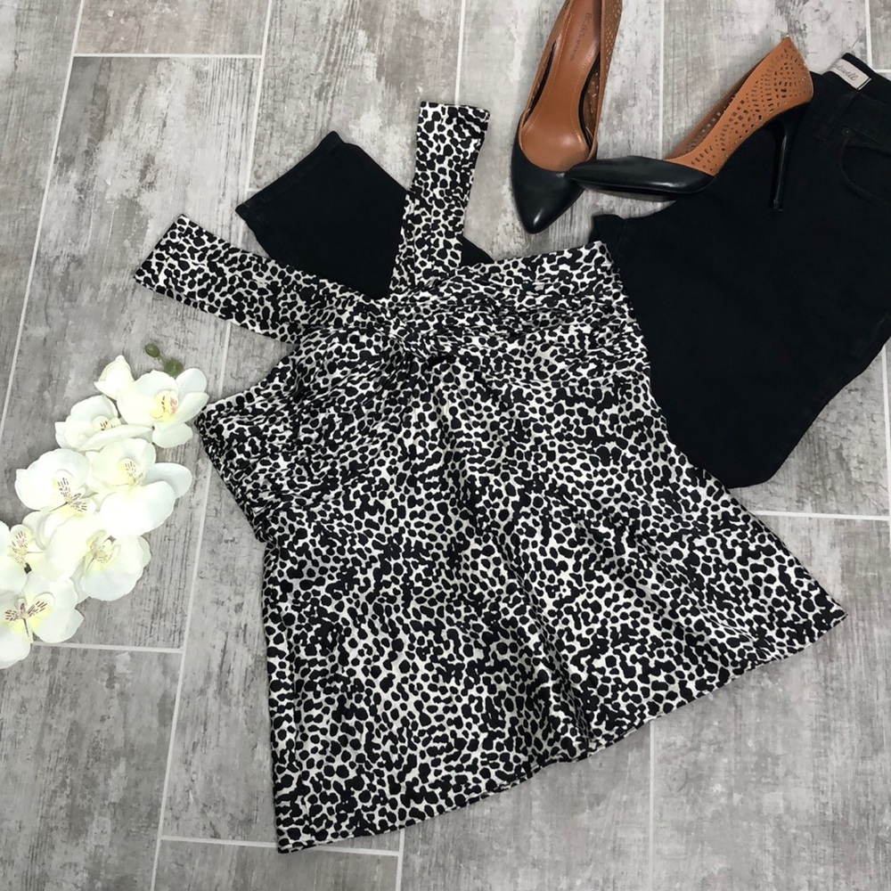 NINE WEST Animal Print Silk Halter Top